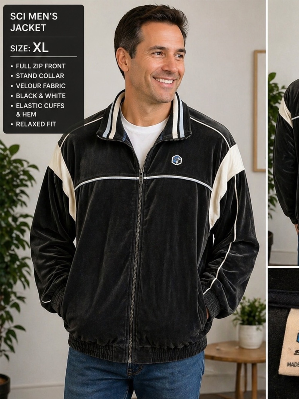 SCI Men's Black white Jacket XL